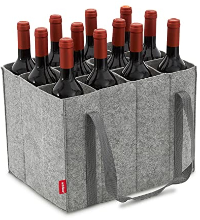 achilles Flaschentasche 6 Fächer je 1,5 Liter – 100% recycelter Filz – Reißfester Flaschenkorb – Faltbarer Flaschenträger mit Trennwänden – Flaschen Einkaufstasche für Wasserflaschen, Wein und Bier