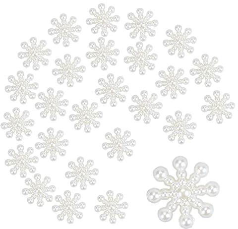 Jomnvo 100 Pieces Christmas White Snowflake Flat Back Pearls Resin Crafting Snowflake Pearl Decorations Chic Resin Flatbacks DIY Craft Cardmaking Embellishments
