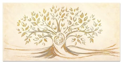 Giallobus - Quadro - 05 - Capezzale Moderno - Sacra Famiglia e Albero della Vita - Gold&Rose - Vetro Acrilico - 140x70 - Pronto da Appendere - Quadri Moderni per la casa