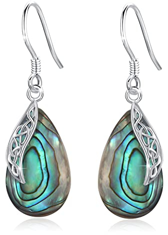 Keltische Ohrringe 925 Sterling Silber Hängend Ohrringe Abalone Muschel Ohrringe Teardrop Ohrringe Keltischer Schmuck Abalone Schmuck Geschenke für Damen und Mädchen