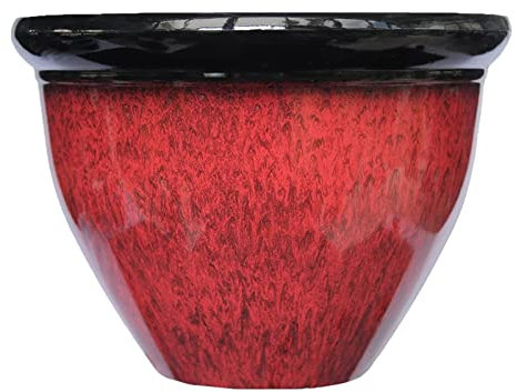simpa Two Colour Tone Drip Glaze Effect Plastic Planter Pots - RED, Single Pot - 17cm (H) x 23cm Diameter