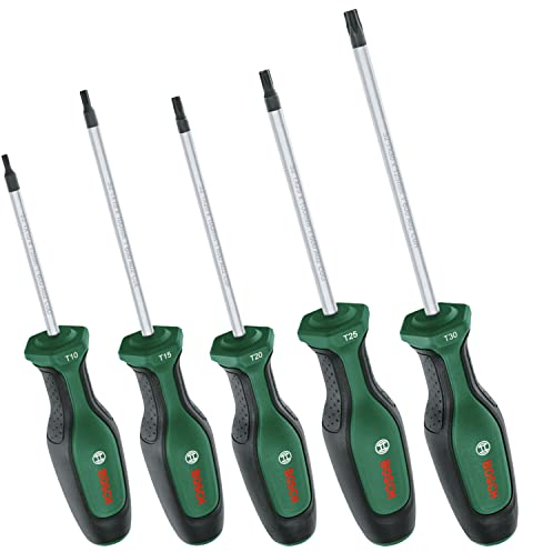 Bosch Schraubendreher-Set TX, 5-teilig (Hochwertiger Schraubenzieher- Satz für Heimwerker; erstklassiger S2-Stahl; Softgrip; magnetische Spitze; Torx)