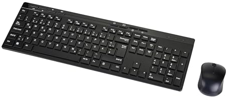 Amazon Basics – Set tastiera mouse full size senza fili, ricevitore USB da 2,4 GHz, layout DE, nero