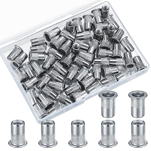 60 Piezas Tuercas Remachables, Tuercas de Remache de Acero Inoxidable, Tuerca Remache de Roscada de Cabeza Plana para Insertos de Muebles Madera Automóvil - M5