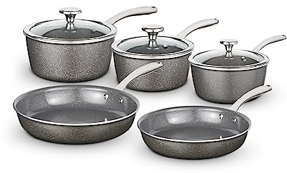 Tower Cerastone Pro 5 Piece Forged Aluminium Cookware Set with Non-Stick Coating and Riveted Steel Handles, 18/20/22cm Saucepans and 20/24cm Frying Pans, Graphite, T900209