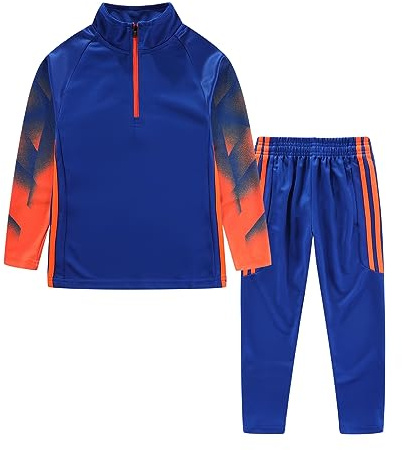 LUCKYLUAN Boys 2 Piece Athletic Tracksuit Quater Zip Up Jogger Set Long Sleeve Sports Training Outfits Blue 7-8 Years