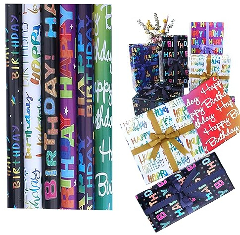 KOBOKO Presentpapper, 6 ark presentpapper för födelsedag, presentpapper för födelsedag, 50 x 70 cm presentpapper barnset, presentpapper flicka, presentpapper pojke