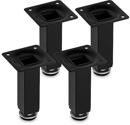 Mavö 4 Stück Quadratische Kommodenbeine Möbelfüße verstellbare 10cm (+10mm) Möbelbeine Sofabeine Schrankbeine KIZO (100mm, Schwarz)