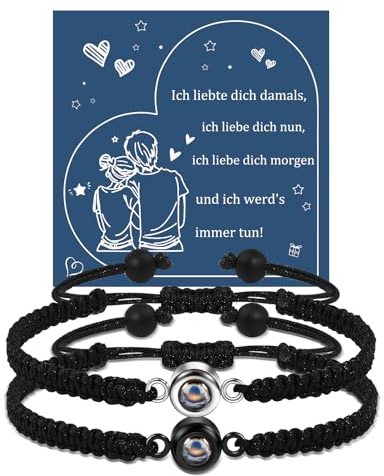 YELUWA 2 Pcs Paare Armbänder, Ich Liebe Dich 100 Sprachen Armbänder, Paare Armbänder Fernbeziehung Ihr Armband Valentinstag Süßesten Paare Geschenke Für Ihn Ihr Freund Freundin Frauen Männer Schwarz