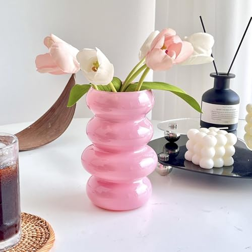 BLOFLO Vase hydroponique en Verre coloré pour Fleurs, Forme géométrique, 4 Niveaux, Moderne, décoration à Bulles pour Maison, Bureau et Table de Mariage, 18 cm, Rose