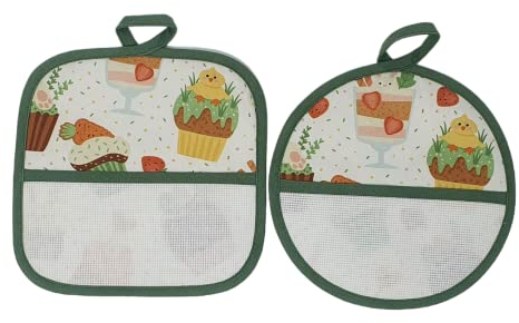 Set 2 Presine da cucina, fantasia cupcakes, con tela aida 55 fori, prodotte in Italia