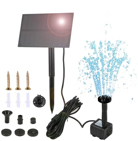 Irishom Solar Springbrunnen,5.5V Teichpumpe mit 3m Kabelleitung und Feste Pfähle Solarbrunnen Wasserpumpe,Geeignet für Teiche, Vogelbäder und Wasserspiele