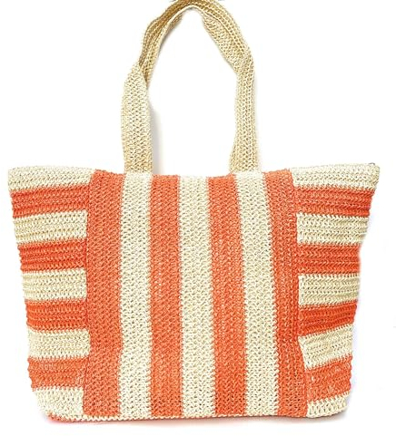 stylx Korbtaschen GESTREIFT Damen Stroh Umhängetasche Mori EIN-Schulter-Strohsack Handgewebte Basttasche Korbtasche Sommer Strand Frauen Weben Handtasche für Arbeit Reise Outdoor (orange)