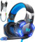 Laspi Casque Gaming avec Micro, Gaming Headset pour PS4/PS5/PC,Casque Gamer avec LED Lampe Stéréo Bass Microphone Réglable avec Micro 3.5mm Jack
