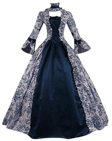 2024 Abito da Sera Lungo Donna Con Maniche a Tromba Stile Medievale Vittoriano per Il Rinascimento - Costume da Regina per Carnevale Halloween Feste Principessa dell'800