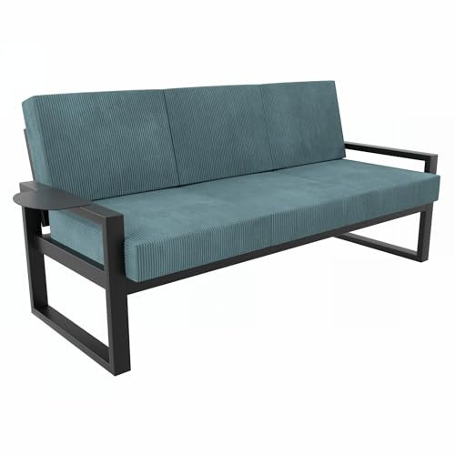 MetaloPro Gartensofa, 1x Dreisitzer, Metallrahmen mit Cordstoff Kissen, Terrassensofa, Outdoor Sofa, für Terrasse, Balkon, Garten, Ozeantiefe