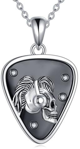 DAYLINLOVE Gitarr plocka kedja 925 sterlingsilver halsband gitarr hänge dödskalle gotiskt skelett musik hip hop goth punkrock smycke present för kvinnor flickor kvinnor mor gitarrälskare,