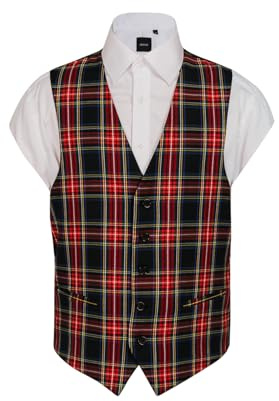 Dobell Mens Navy Blue Tartan Waistcoat Regular Fit-L (42-44in)