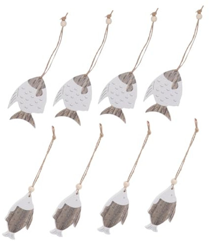 Zerodeko 8 Pz Ciondolo Di Pesce Di Legno Del Fumetto Aria Arredamento Piscina All'aperto Decorazioni Per Acquari Per Pesci D'acquario Decorazioni Luminose Per Acquari Conchiglia Pescare Kit