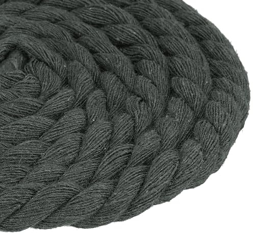 QUARKZMAN Cuerda De Algodón Trenzada, 8mm x 11Yardas Algodón Natural 3 Hebras Trenzadas Cuerda De Macramé Cordón De Algodón para Colgadores Manualidades Proyectos Decorativos (Gris Oscuro)