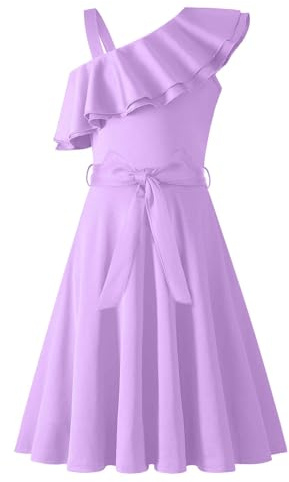 Arshiner Niñas Vestido Un Hombro Niños Verano Elegantes Festivo Escote con Volantes Vestido Sin Mangas Vestidos de Fiesta para Niñas 9-10 Años Morado