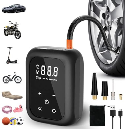 KIMIGO Compresseur à Air Portatif,Gonfleur Pneus Voiture sans Fil 6000mAh,150 PSI /10,3 Bar Inflation Rapide,Gonfleur Pneu Voiture avec Affichage Numérique et Lumière LED,pour Voiture,Moto,Vélo,Ballon