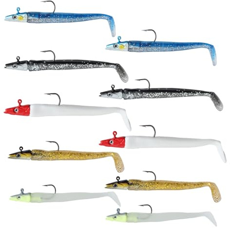 10Pcs Soft Fishing Lures Sea Fishing Lure 11cm 10g Silicone Baits | Plastic Bass Lures Predator Hook Jig Head 3d Eyes T Paddle Tail Swimbaits Freshwater Saltwater Sand Eel Pollock Mackerel