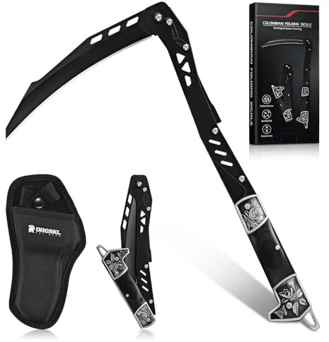 DRGSKL Faltbar Sense mit Scheide Schwarze Outdoor Klappbare Sichel für Gras und Unkraut Retro Sharp Sichel Garten Geschenk für Männer Einzige Klinge
