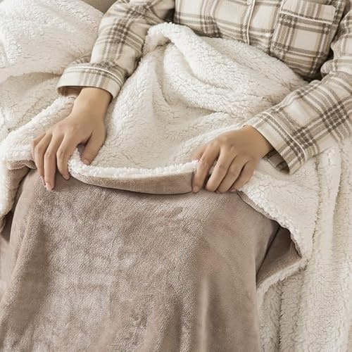 R.SHARE Gosig filt, fluffig sherpafilt, soffilt, fleecefilt, sofföverkast, soffa, filt, filt, överkast, varm, vinter, mjuk för säng, soffa, 150 x 200 cm, beige