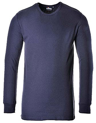 Portwest B123 T-shirt Thermique Homme Manches Longues Sous-Vêtement Chaud Maillot de Corps Couche de Base Col Rond Poignets Côtelés Travail Hiver Extérieur, Bleu Marine, M