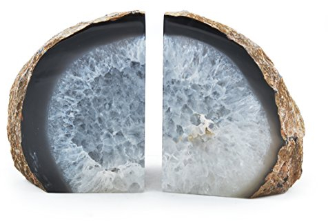 Natural Agate Bookends – Polished Crystal Geode – Real Stone Slice Pair for Book Shelves & Desk Decor