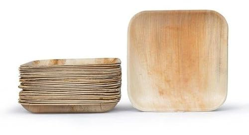 EcoWise 50 Palm Leaf Plates 6 Inch Square Eco-Friendly Biodegradable Compostable Bamboo Plates- Disposable Plates for Parties Picnic Perfect for Hot and Cold Food