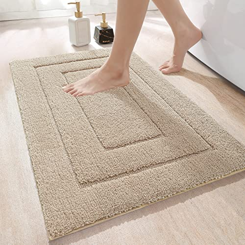 DEXI Badteppich rutschfeste,weicher Badezimmerteppich Wasserabsorbierend Badematte maschinenwaschbar Badvorleger für Dusche,Badewanne und Toilette, Beige, 60 x 110 cm