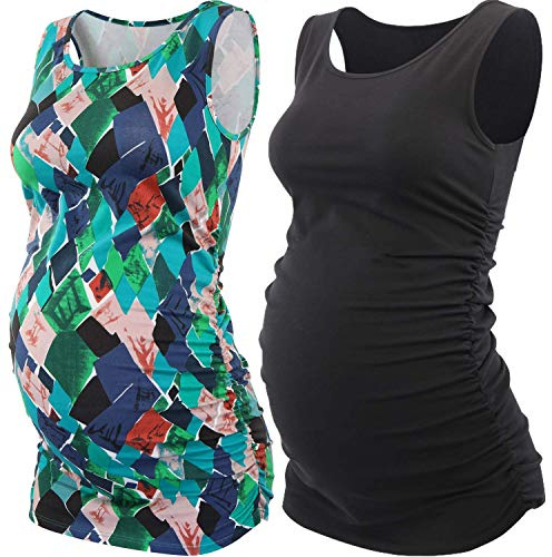 Zummy T-shirt de maternité pour femme en coton col rond froncé taille froncée - - M