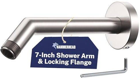 HammerHead Metal Shower Arm and Flange, 7.5 Inch Stainless Steel Extension