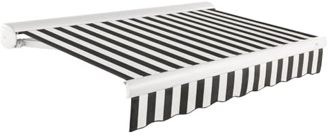 Awntech 14' Full Cassette Right Motor (14' x 10') Retractable Patio Awning, Black/White Stripe