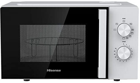 HiSense Mikrowelle H20MOWP1HG mit Grillfunktion und mechanischer Steuerung, Fassungsvermögen 20 l, Leistung 700 Watt auf 5 Stufen, weiß