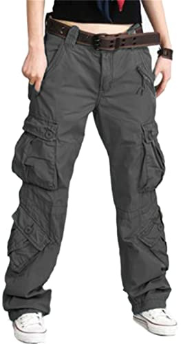 Générique JIER Pantalon Cargo en Coton pour Femme avec Poches, Pantalon Cargo De Combat Décontracté en Plein Air, Vêtements De Travail De Randonnée (Gris,40)