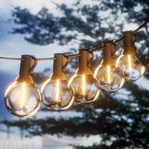 Yuucio Guirnalda Luces Exterior 45 Metros, LED Cadena de Luces Exterior con 75+2 G40 Plástico Bombillas, Guirnaldas Luminosas de Impermeable Para Patio,Jardín, Boda, Partido 2700K Blanco cálido
