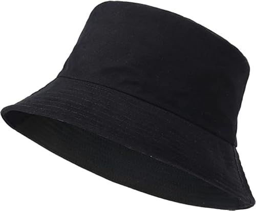 ZRWASKA® Unisex Bucket Hat Reversible Mens, Womens Cotton Fisherman Hats for Hunting, Camping, Hiking, Travelling, Fishing, Football Summer Sun Hat Plain Colours Size 56-58cm (Black)
