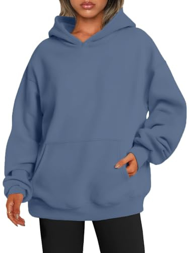 ABYOVRT Felpe con Cappuccio Donna Oversize Pullover Hoodie Manica Lunga Casual Sweatshirt Maglione Ragazza Inverno Autunno Sweatshirt Calda Felpe con Tasche,Blu,L