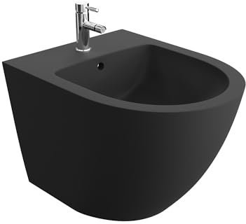 LAVITA Universal Wand Bidet, WC mit Hahnloch und Überlaufschutz aus Keramik 35,5 x 51 x 34 cm Sitzwaschbecken zur Montage an der Wand, Sinto Black, Wandmontage