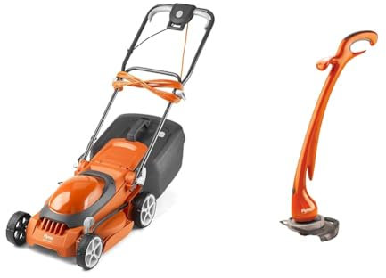 Flymo EasiStore 340R Electric Rotary Lawn Mower - 34 cm Cutting Width, 35 litre Grass Box & Contour XT Electric Grass Trimmer and Edger, 300 W, Cutting Width 25 cm