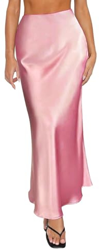 YCBMINGCAN Spring Summer Skirts Satin Skirt High Waist Maxi Cocktail Party Wedding A Line Long Skirts Corduroy Skirts Women, pink, L