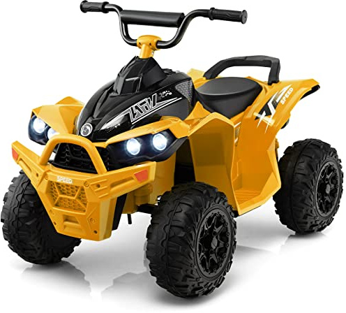 COSTWAY 12V Quad Elettrico per Bambini, Macchina Elettrica con Velocità Alta/Bassa, Sedile Comodo Fari Corno e Musica, Auto Elettrica Cavalcabile 2,2/4,3 km/h (Giallo)