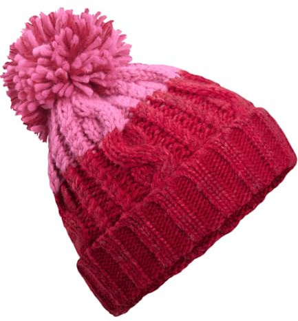 ASVP Shop Corkscrew Cable Knitted Bobble Hat Plain Mens Womens Beanie Warm Winter Pom Wooly Cap (Classic Red/​True Pink)