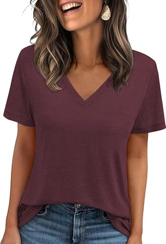 Cuptacc T Shirt Femme Top Femme Ete Tshirt Col V Manches Courtes Haut Habillé Basic Débardeur