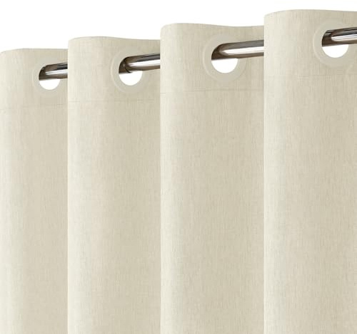 Cortina de Ducha de Lino Texturizado con Revestimiento Impermeable, Ojales Grandes, 230GSM Cortina de Baño de Tela Resistente, Dobladillo Pesado, Lavable, Instalación Fácil, 183x191cm, Crema