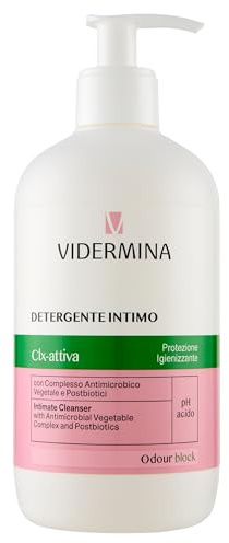 Vidermina CLX-Attiva Detergente Intimo – 500ml – pH 5.5 con Complesso Antimicrobico Vegetale e Postbiotici – Azione Igienizzante e Rinfrescante – Ipoallergenico – Senza Sapone