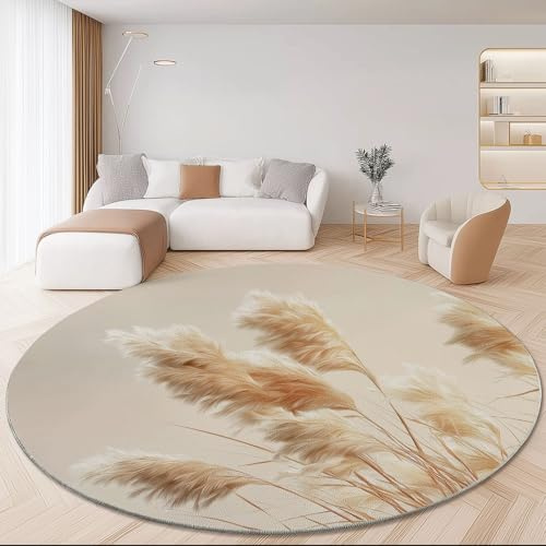 Round Area Rugs 90 cm Carpet for Living Room, Plants Reeds Photography Print Machine Washable Circle Rug, Cream Soft Non Slip Carpets for Kitchen Dining Room Hall Floor Mat Home Decor
